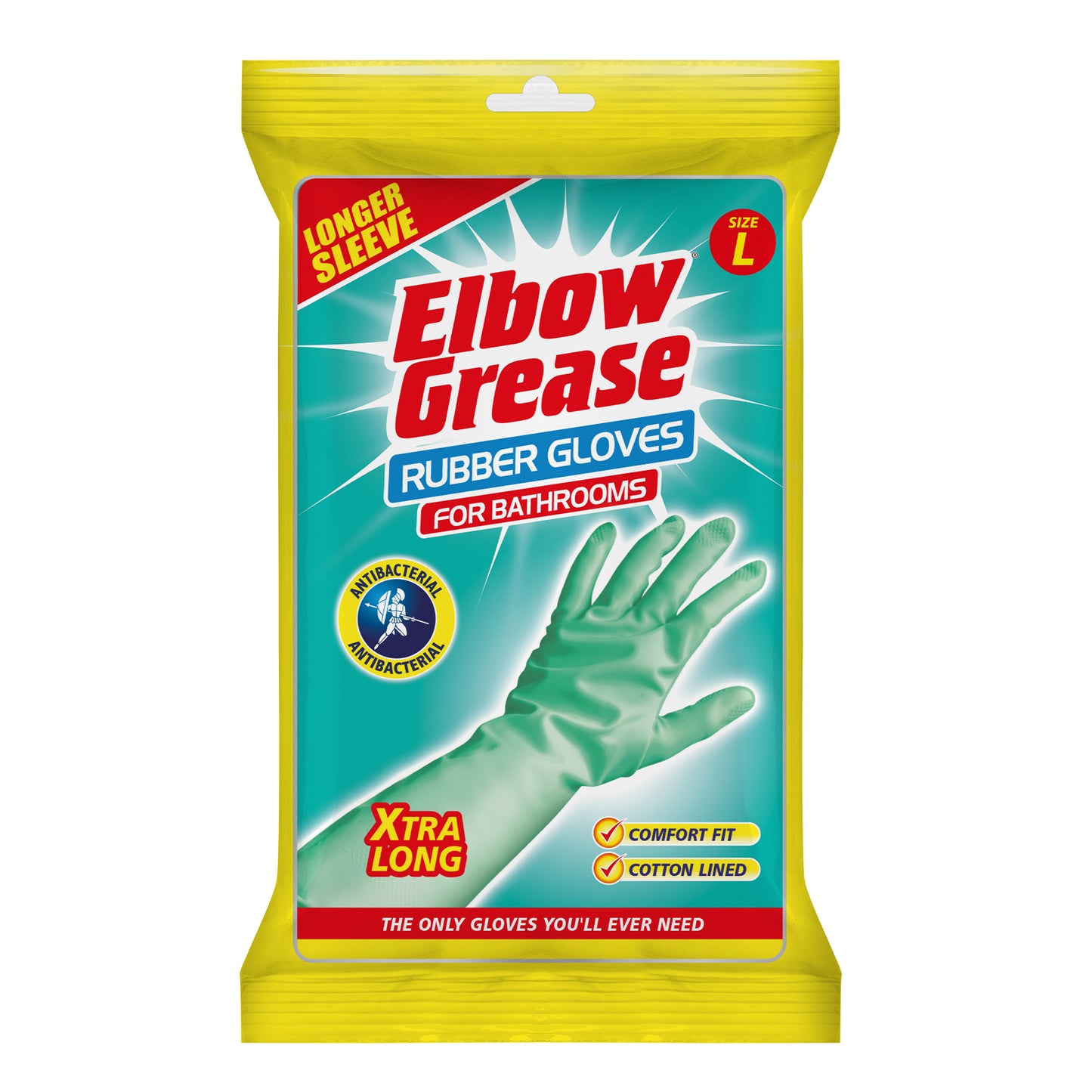 Gants de nettoyage antibactériens pour salle de bain Elbow, 1 paire, Aqua, taille L