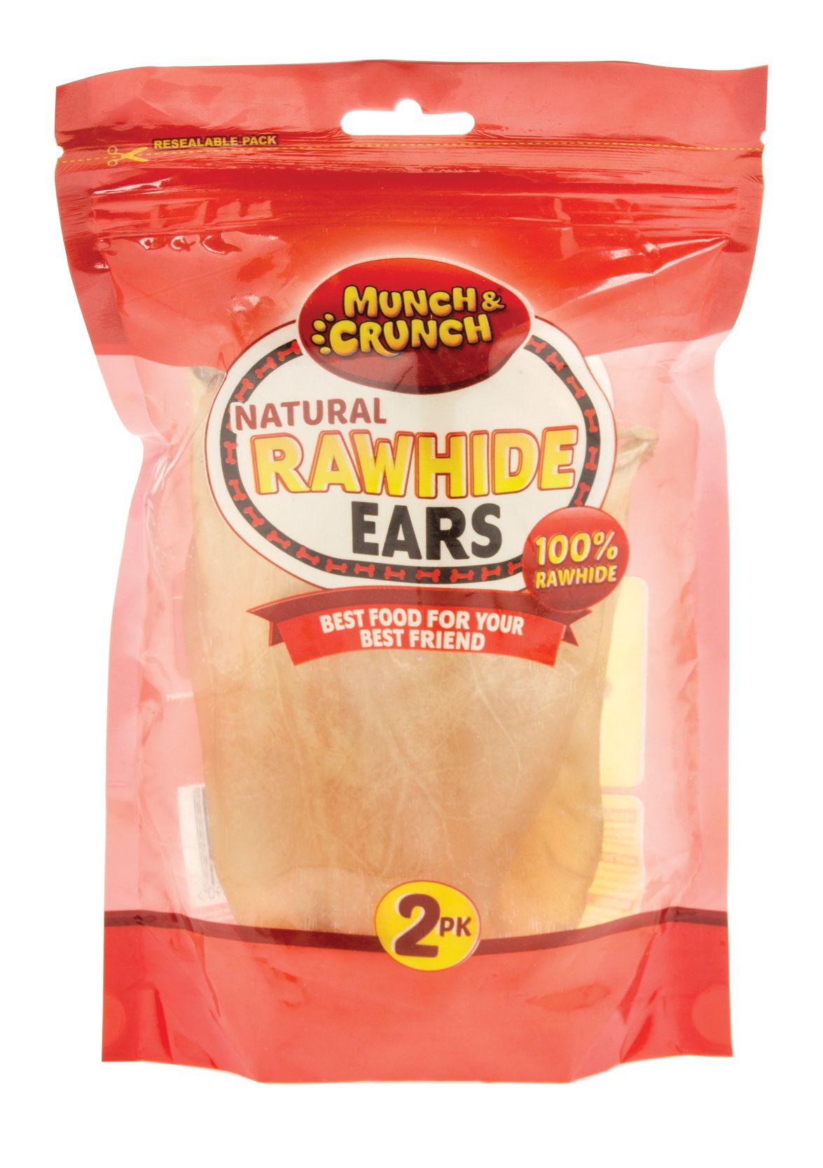 Munch Crunch Oreilles en peau de bœuf crue – Naturel, 2 pièces