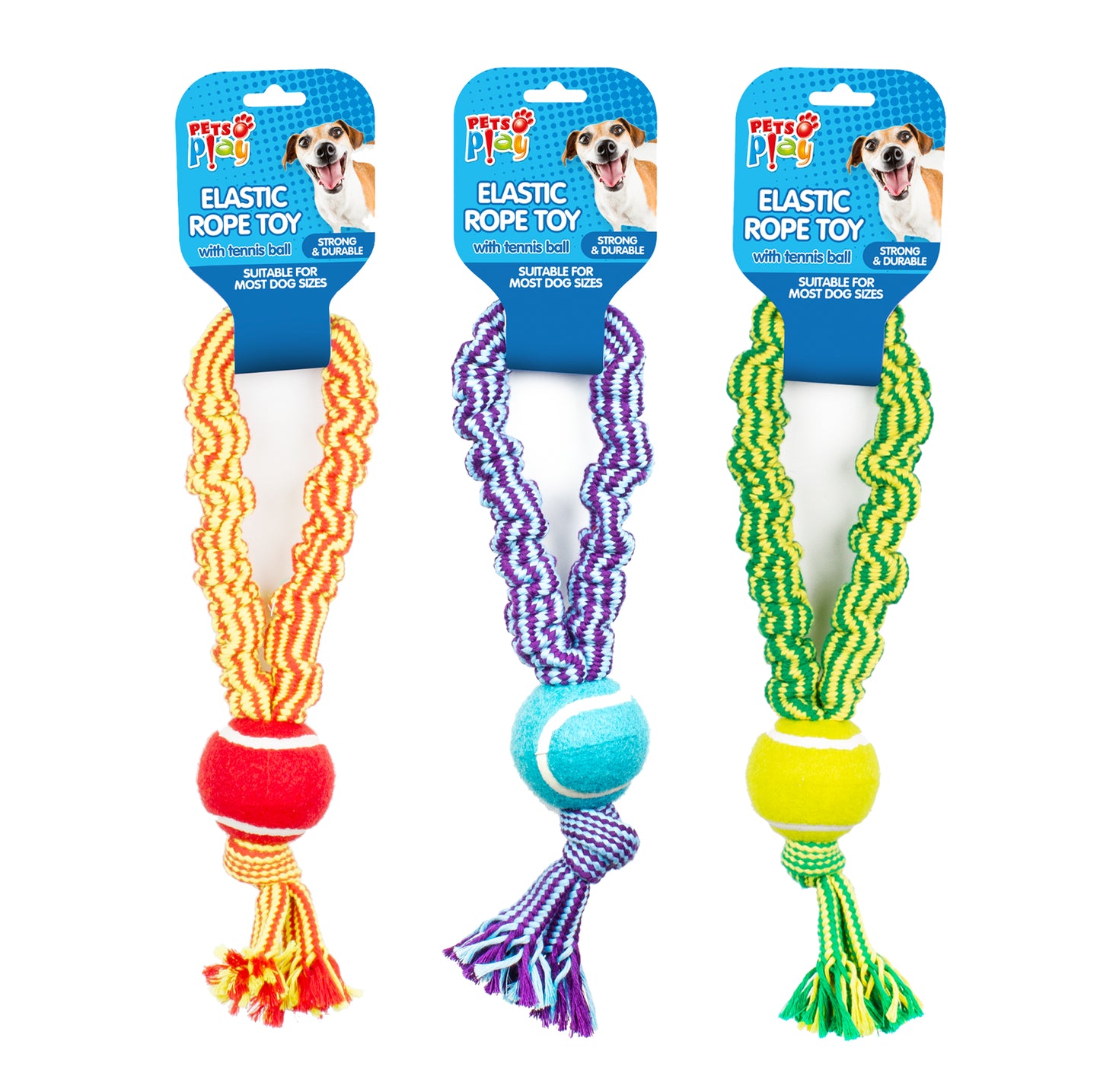 Jouet en corde élastique avec balle de tennis - 3 modèles assortis