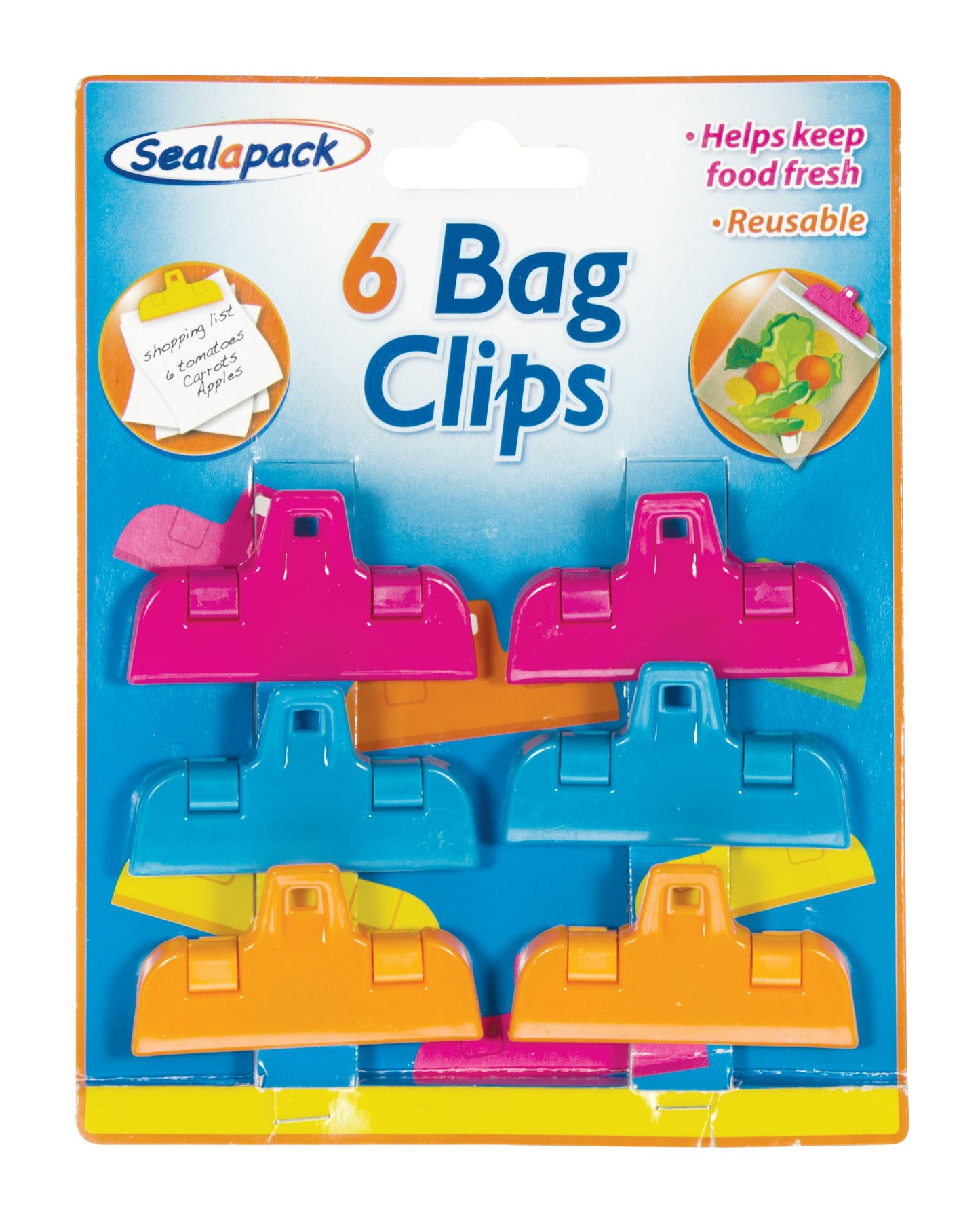 Pince à sachet (paquet de 6) Couleurs assorties
