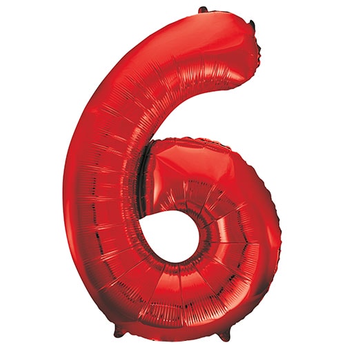 Giant No 6 Red Helium Foil Balloon L40 in