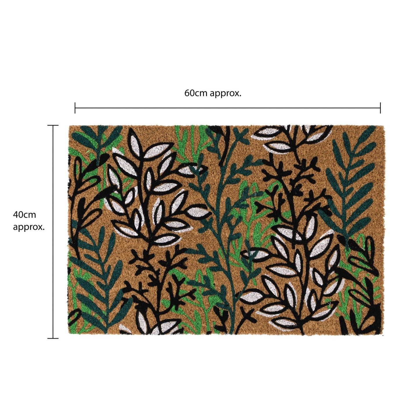 Eco-Friendly Latex Backed Coir Doormat, 40x60cm - Leaves