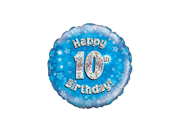 Oaktree 18inch Happy 10th Birthday Blue Holographic Helium Balloon