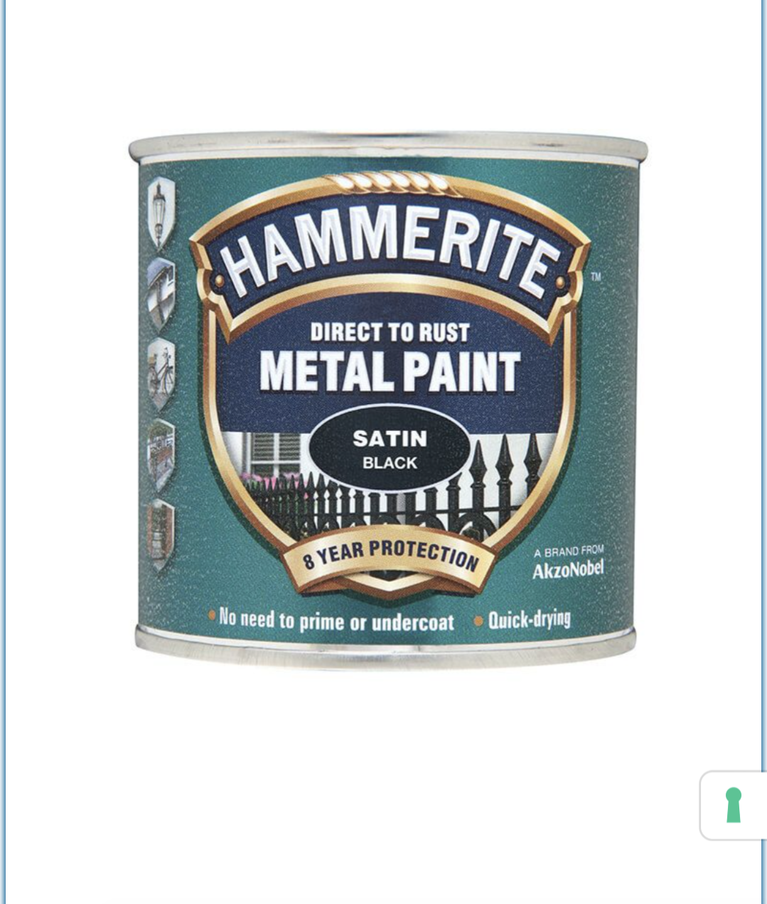 Peinture métal Hammerite Direct sur Rouille Satin Noir 250ml