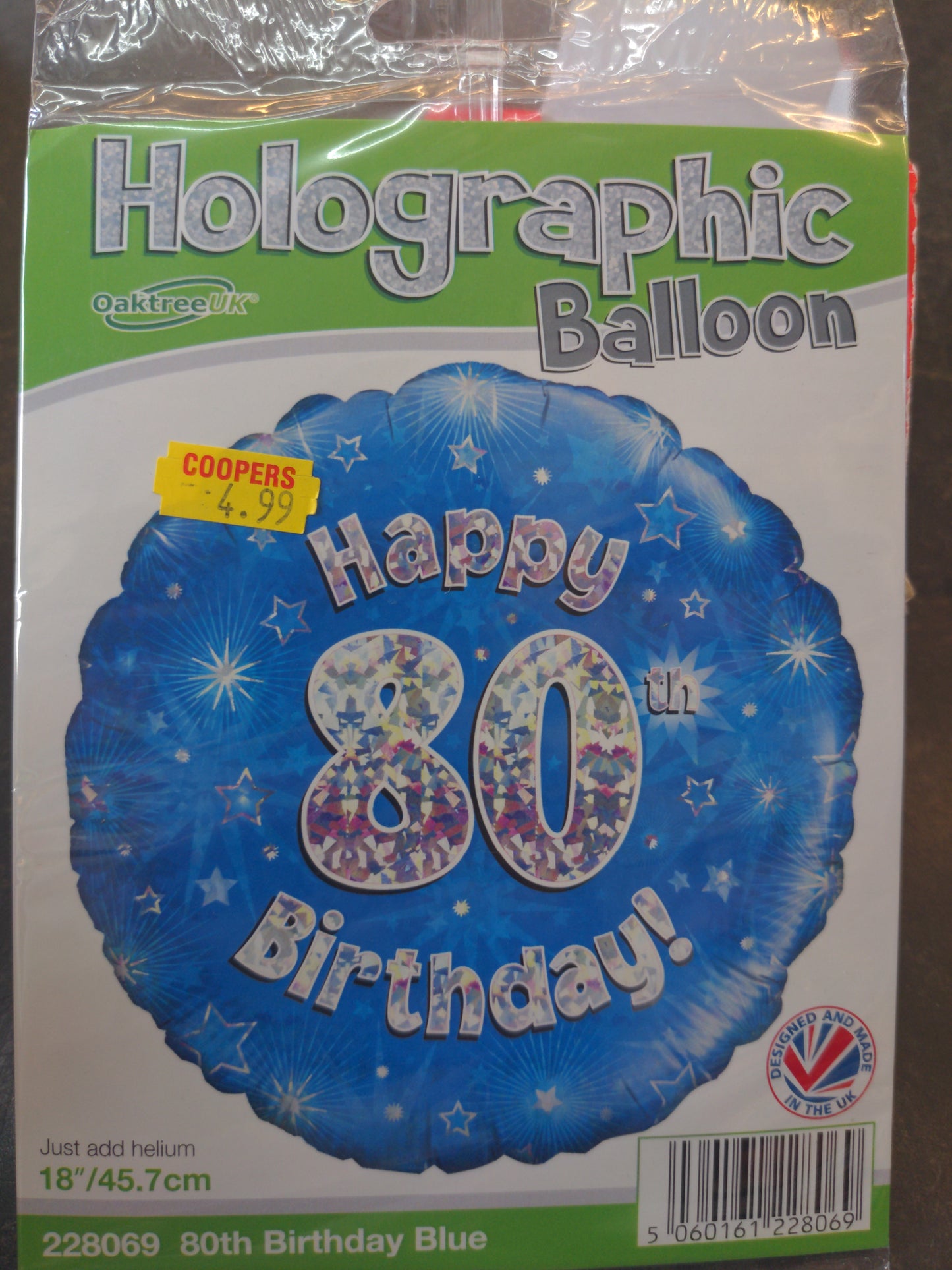 Happy 80th birthday Holographic Helium balloon 18in Blue