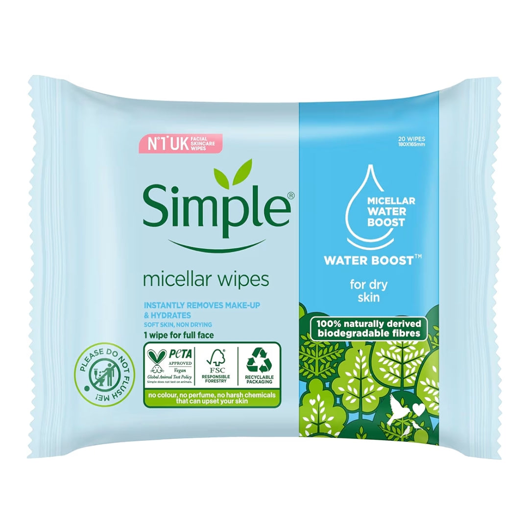 Simple Kind to Skin Micellar Biodegradable Cleansing Wipes 20 Wipes