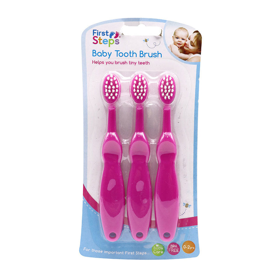 Lot de 3 brosses à dents pour bébé, 2 couleurs assorties