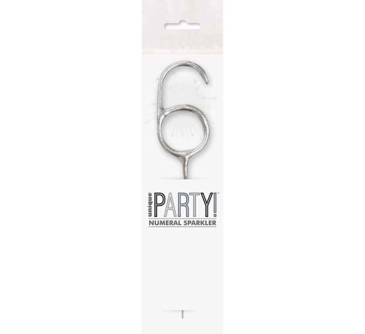 Cierge Magique Argent Pailleté Chiffre 6 de 18 cm