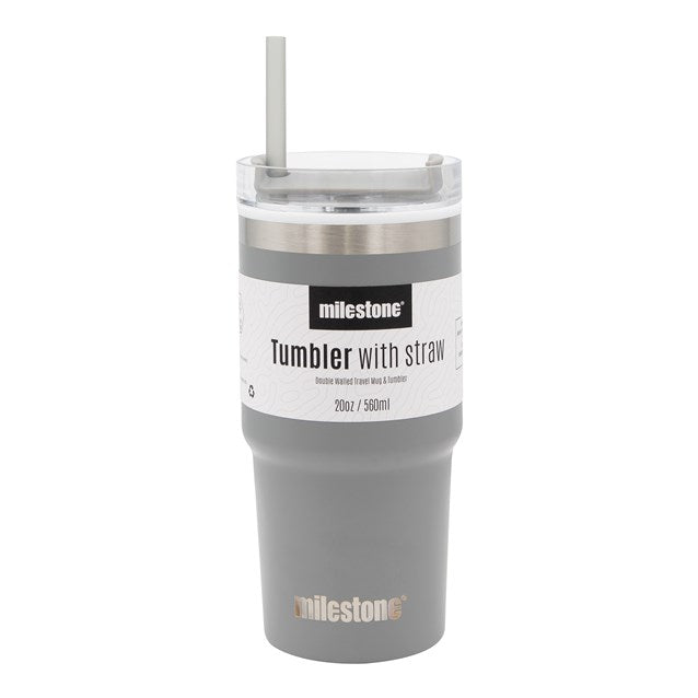 Milestone 20oz Travel Mug with Straw - Grey