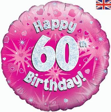 Happy 60th birthday Holographic Helium balloon 18in Pink