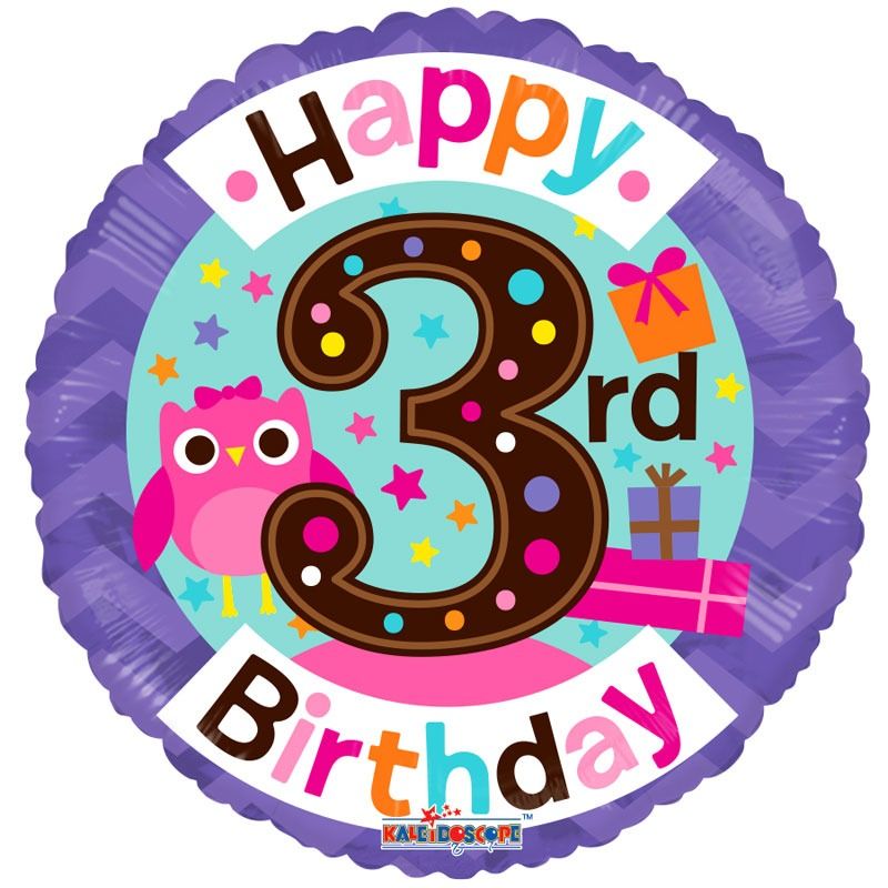 Happy 3rd Birthday” Design Foil Birthday Balloon 18"