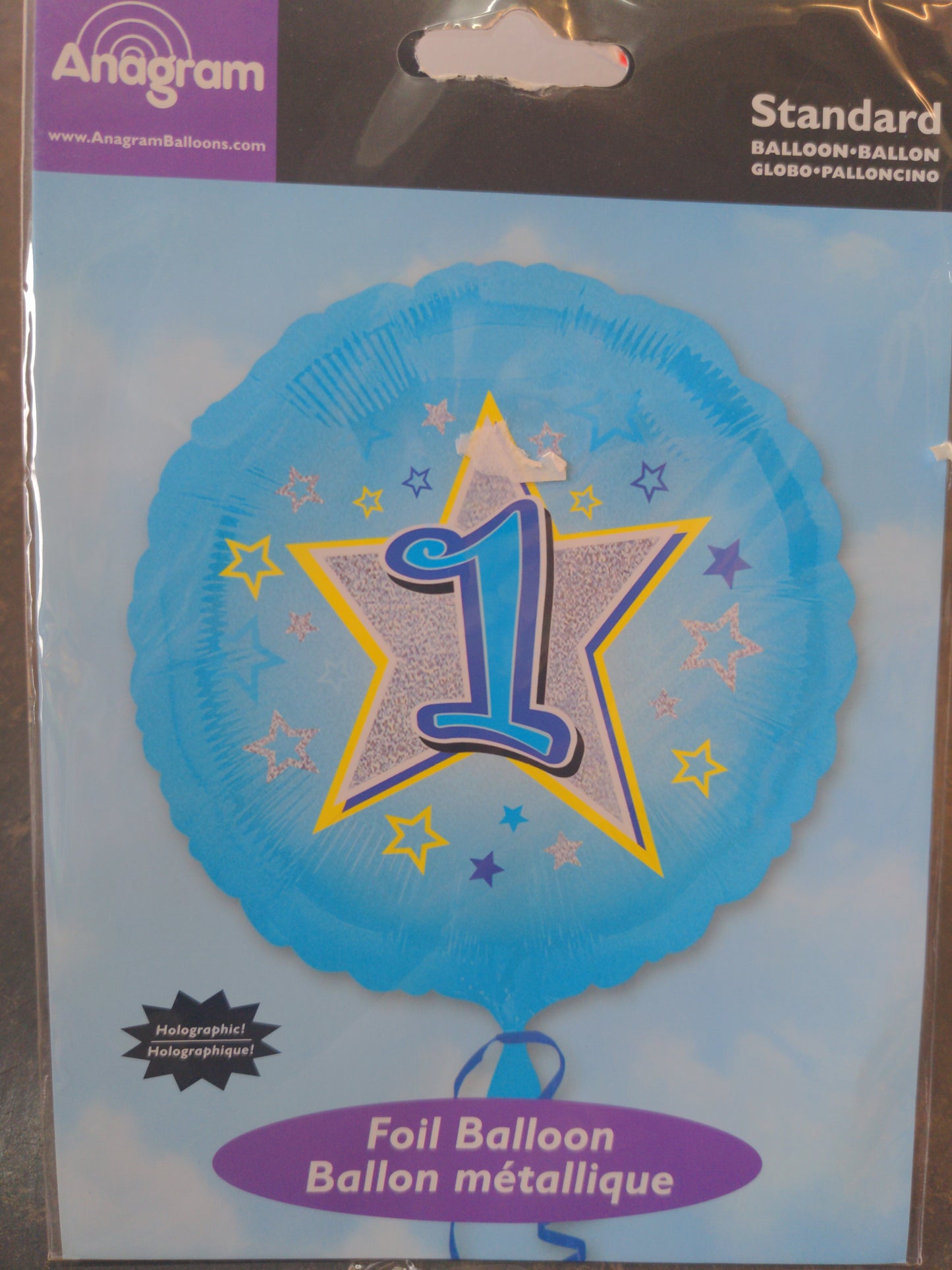 No 1 holographic Helium balloon 18in Blue