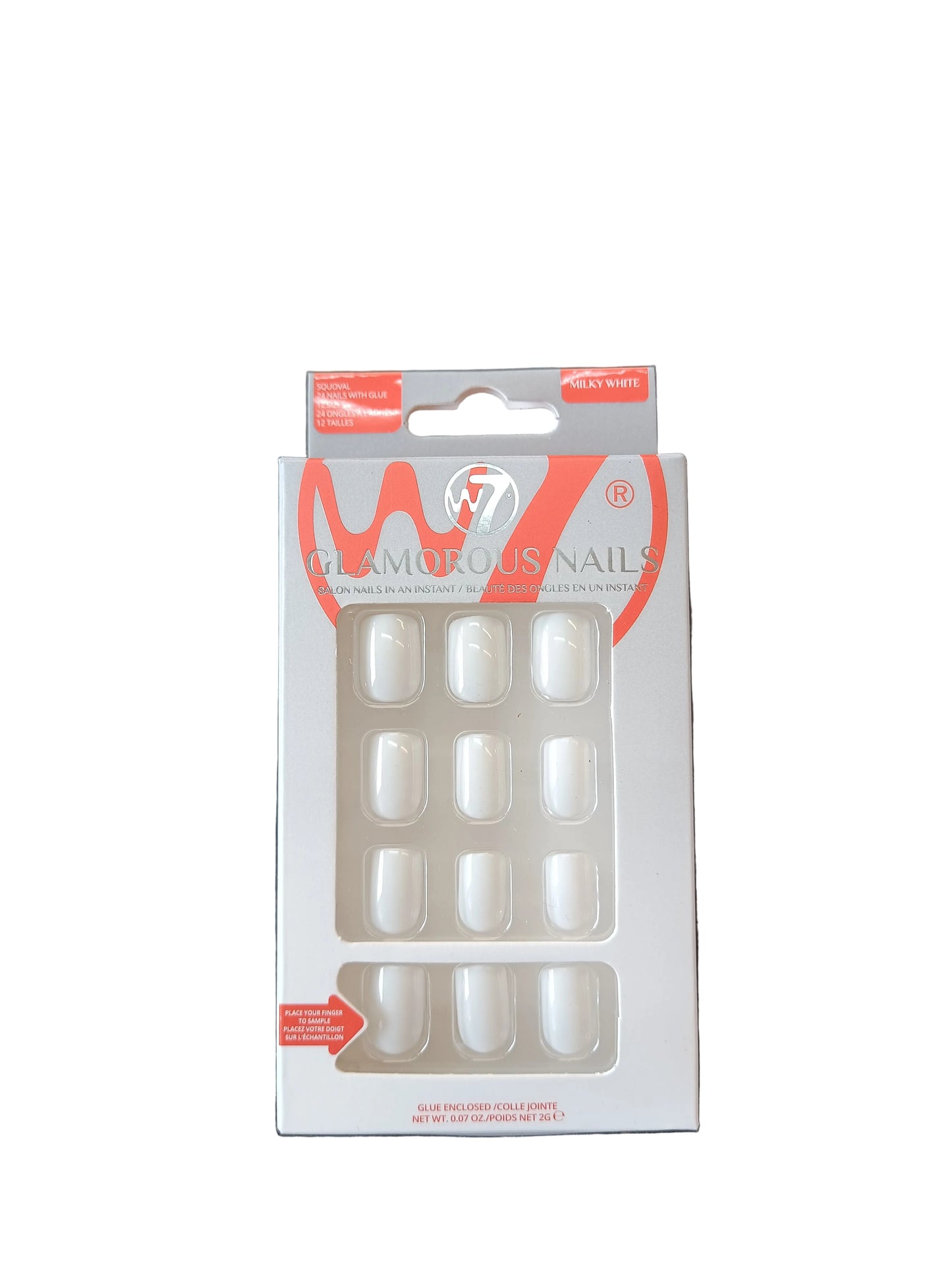 W7 Glamorous Nails With Glue - MILKY WHITE