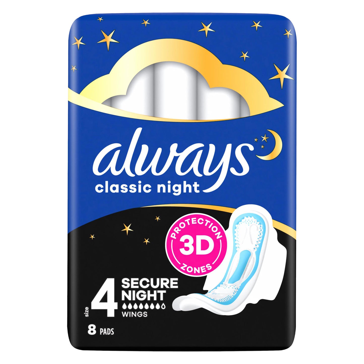 Always Maxi Classic 8 serviettes Nuit sécurisée (Taille 4)