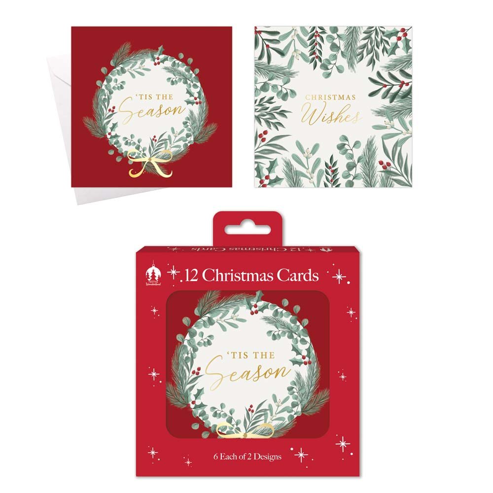 Christmas 12 Cards, Boxed Wreath & Foliage Assorted