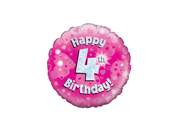 Oaktree 18 inch Happy 4th Birthday Pink Holographic Foil Balloon