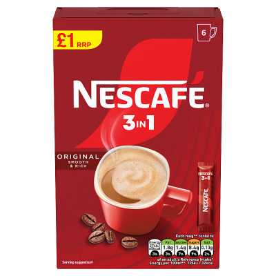 Nescafe 3in1 Original Instant Coffee Sachets 6 x 16g PMP