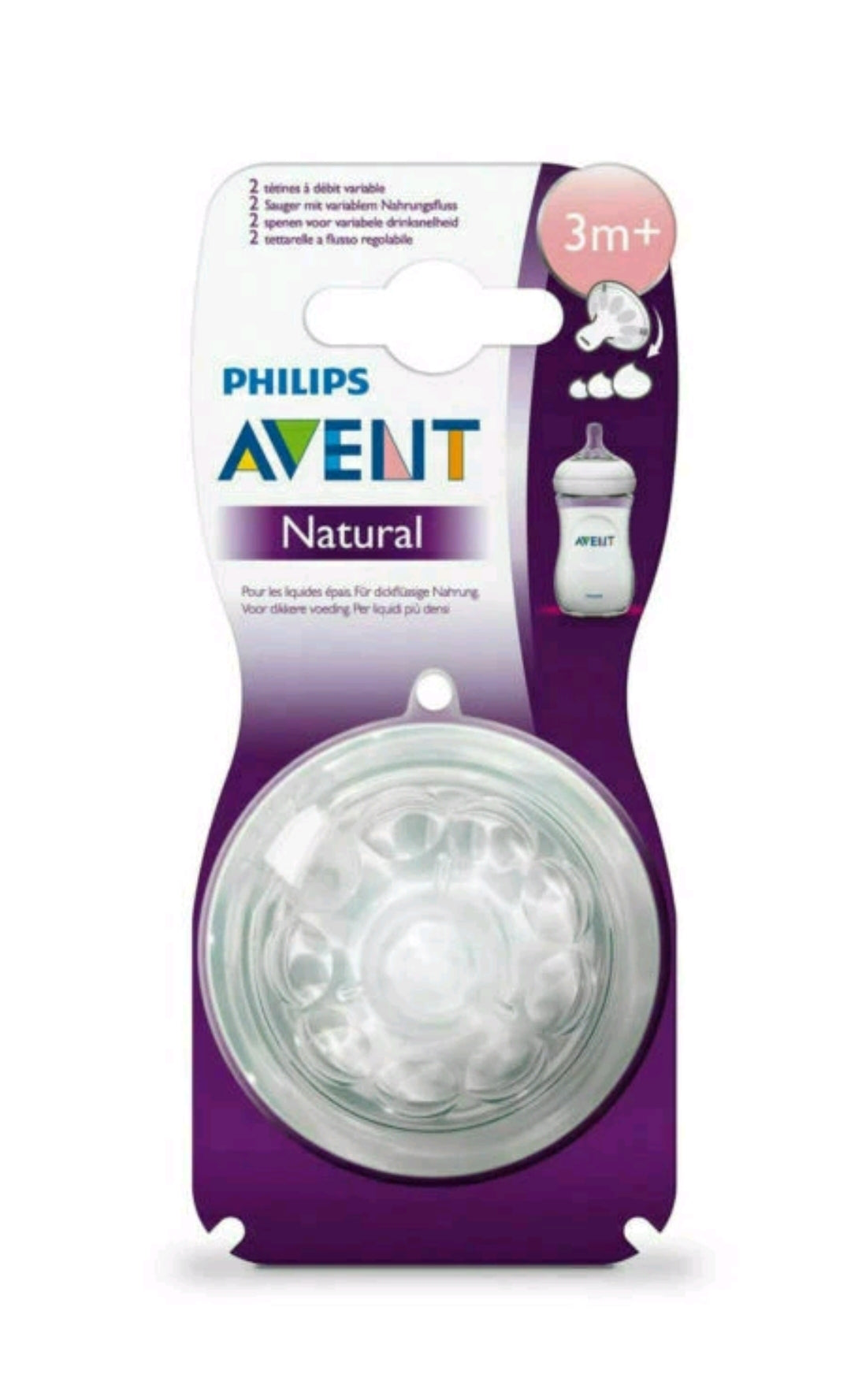 Philips Avent Tétine Débit Moyen Natural 3 Mois et Plus, Lot de 2