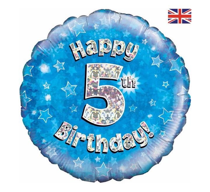 Oaktree 18inch Happy 5th Birthday Blue Holographic