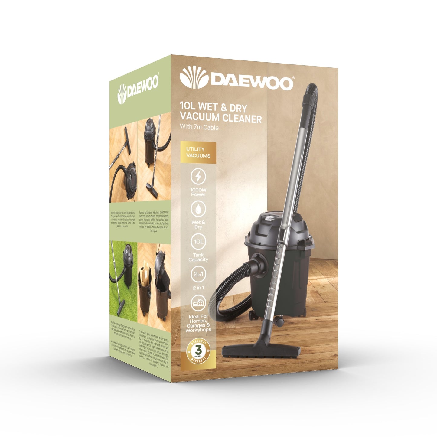 Daewoo 10L Wet & Dry Cylinder Vacuum Cleaner 1000W – Black