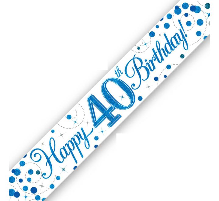 Guirlande « Joyeux 40ème Anniversaire » bleu étincelant de 2,74 m