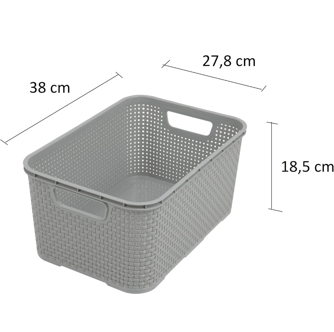 BranQ Home Essential Multifunctional Basket in Rattan Design, Size L 19 Light Grey,
