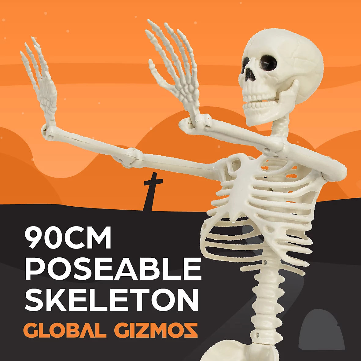 Global Gizmos 90cm Posable Halloween Skeleton