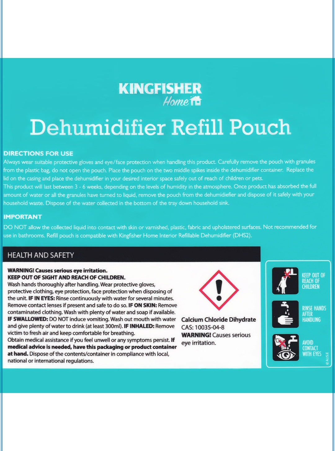 KINGFISHER DEHUMIDIFIER INTERIOR REFILL POUCH 450g