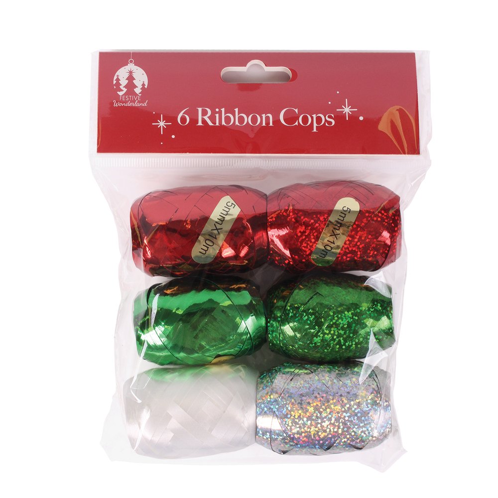 Christmas 6 Ribbon Cops - Red, Green, White