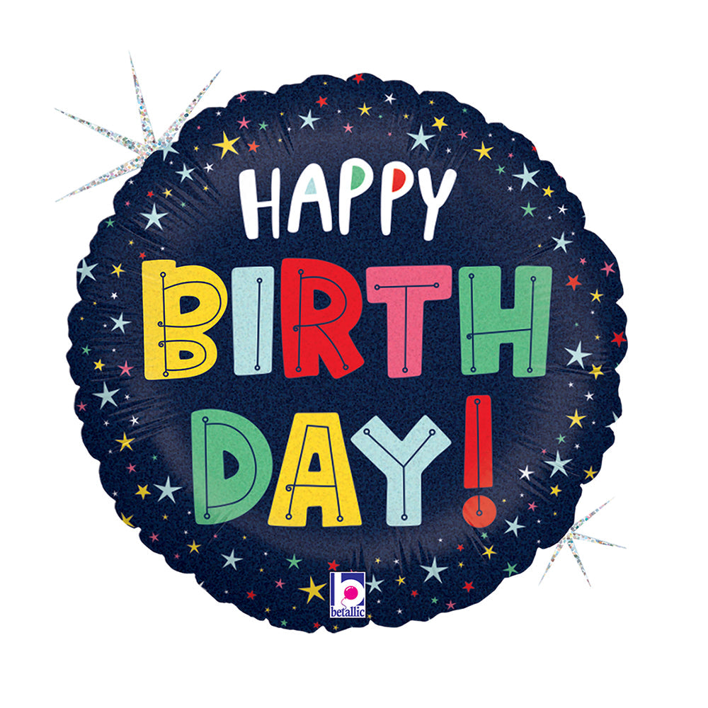 Ballon Aluminium 18" Anniversaire Étoiles Colorées