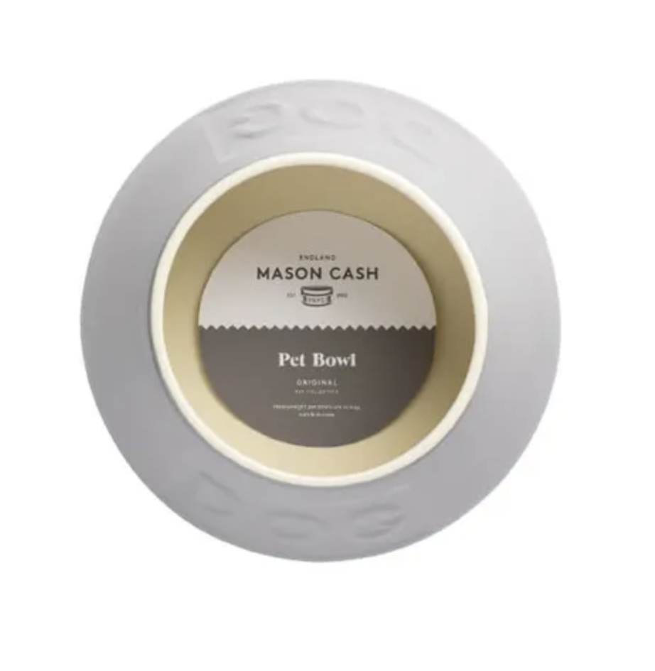 Mason Cash Grey Ceramnic Non Tip Lettered Dog Bowl 21cm
