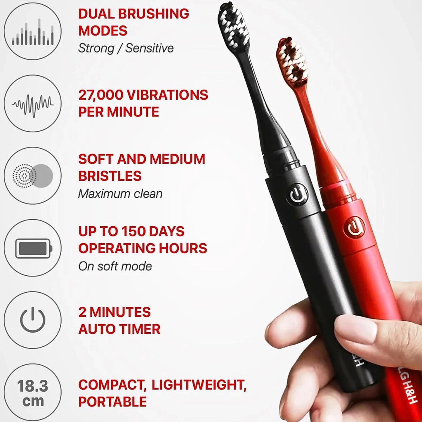 LG Reach Dual Sonic Toothbrush includes 4 Toothbrush Heads 27000 VPM Red