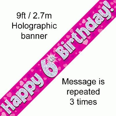 Joyeux 6ème anniversaire bannière holographique 9 pieds