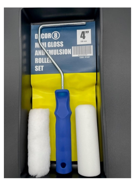 4" paint roller set consisting of 1x4"synthetic refill/1x4" foam refill/1x4"plastic handle/1x4"plastic tray