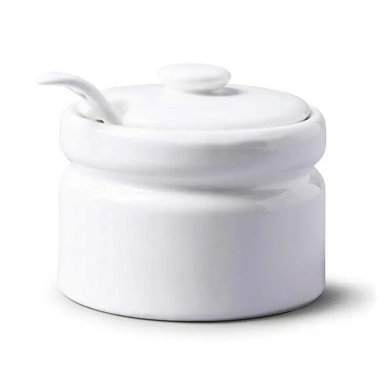 Pot à confiture Apollo blanc en porcelaine avec couvercle et cuillère