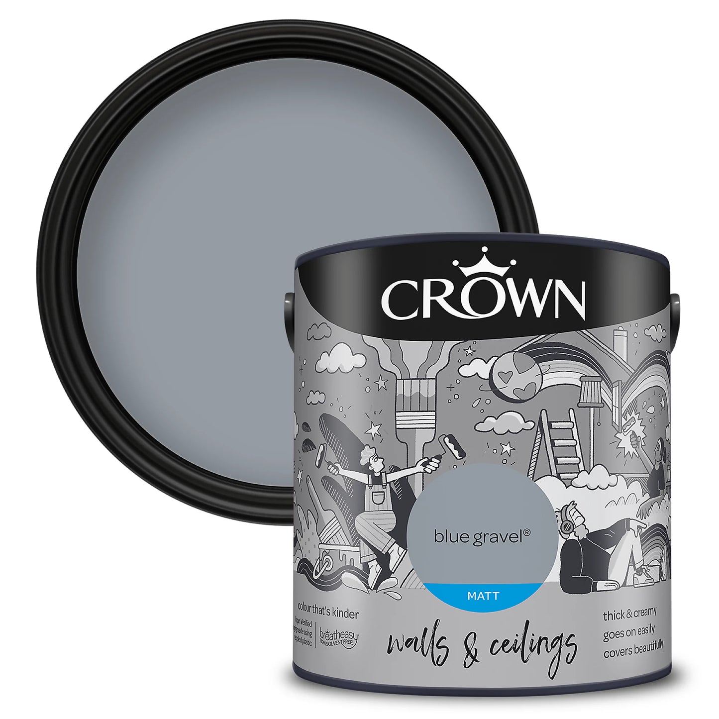 Crown Blue Gravel Matt Wall & ceiling Emulsion paint, 2.5L