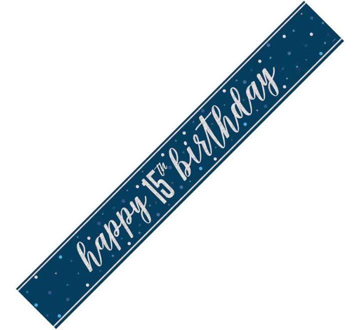 9ft GLITZ BLUE 15TH BIRTHDAY BANNER