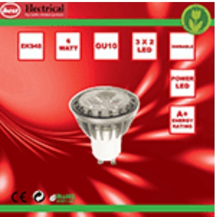 6W Power LED Lamps With 3 LED's, GU10, Equivalent To 40W, Warm White.