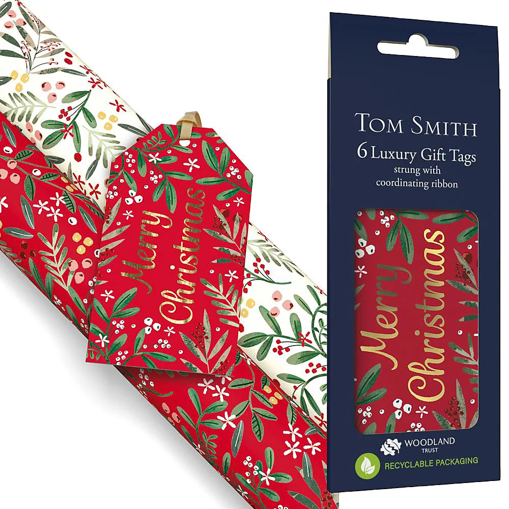 Tom Smith Pack of 6 Festive Foliage Luxury Christmas Gift Tags