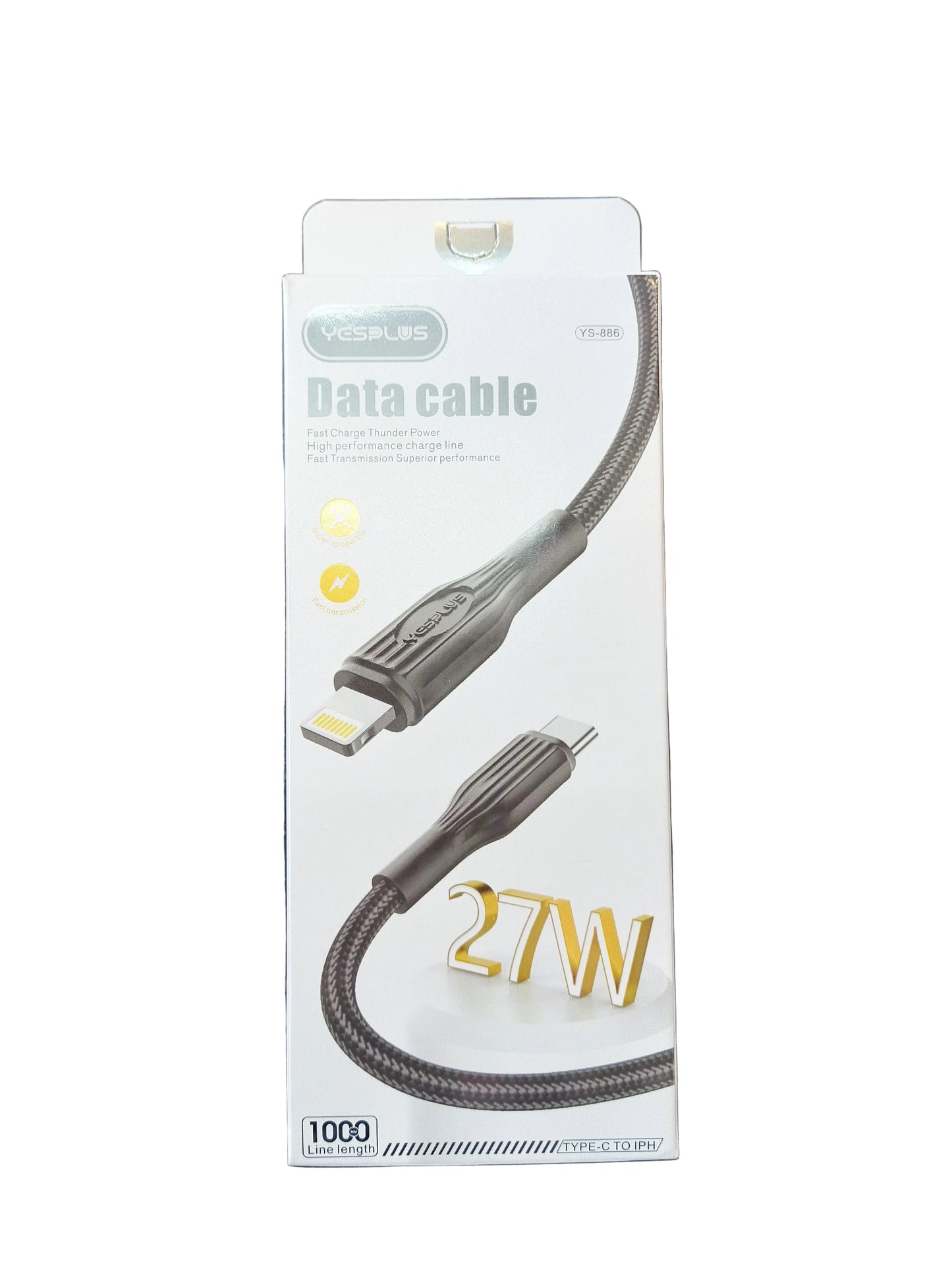 YESPLUS USB Type C to Lightning Cable 27W, Black 1m