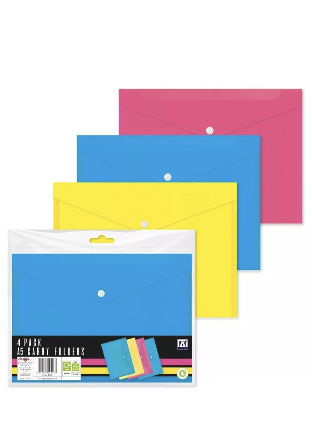 Lot de 5 chemises de rangement A5 porte-documents à bouton-pression en plastique pour devoirs