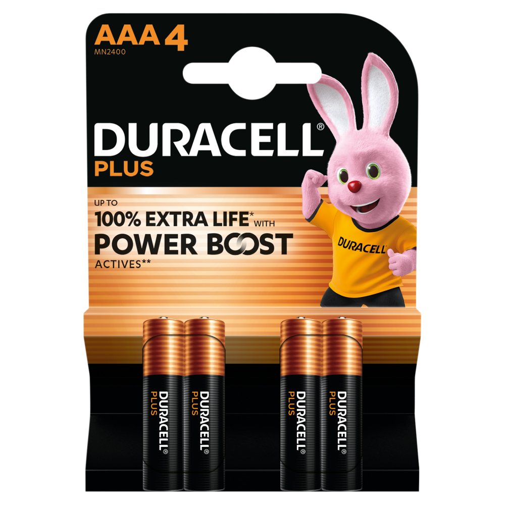 Piles alcalines DURACELL Plus AAA (Lot de 4) – Piles alcalines 1,5V avec Boost de puissance