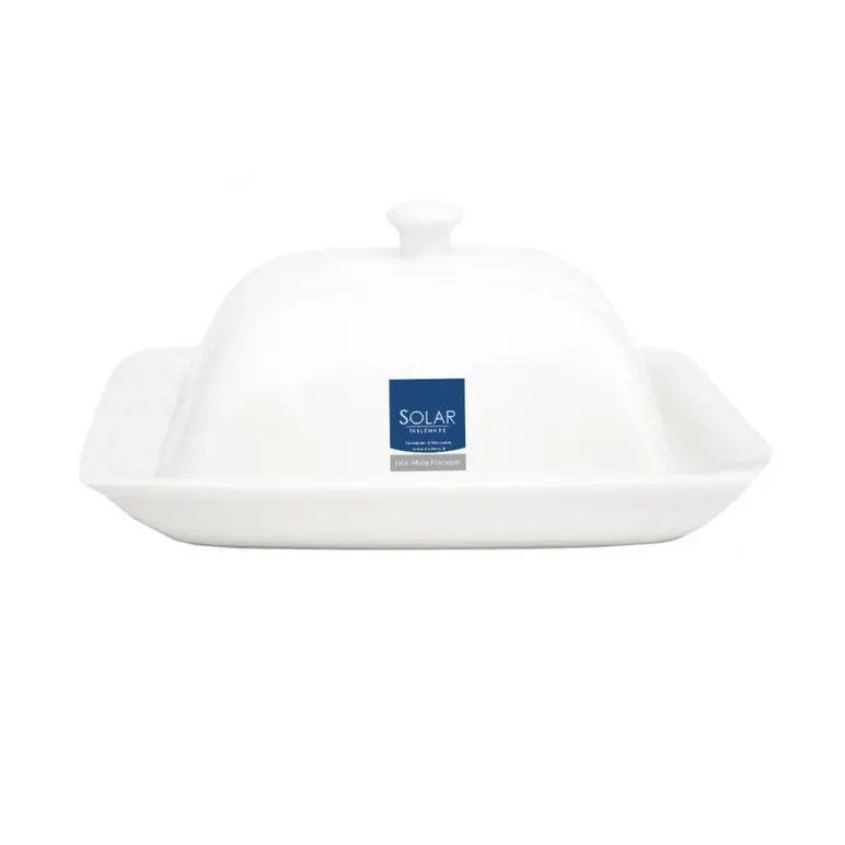 SOLAR WHITE PORCELAIN BUTTER DISH WITH LID