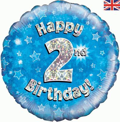 Happy 2nd birthday Blue Holographic Helium balloon 18in