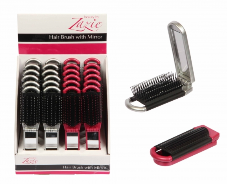 Folding Hairbrush with Mirror