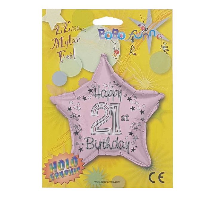 22inch holographic happy 21st birthday pink star shaped mylar foil balloon