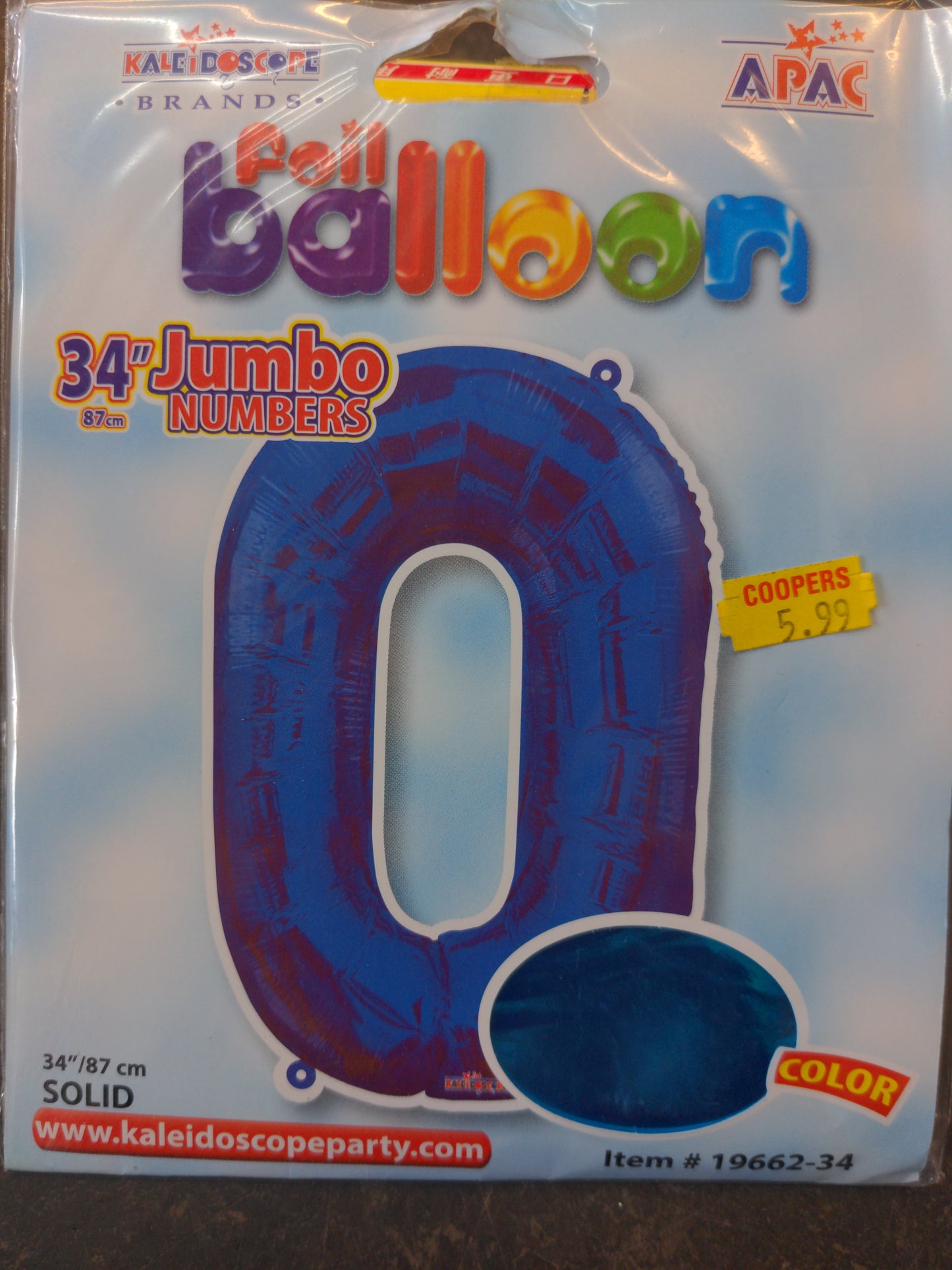 Giant No -0 Blue Helium Foil Balloon 34 in