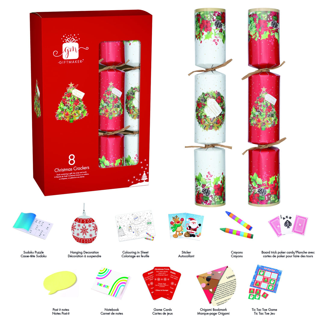 Giftmaker 8 Traditional Foliage Plastic-Free Christmas Crackers