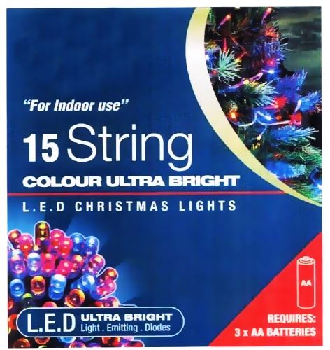 GUIRLANDE LUMINEUSE DE 15 LED MULTICOLORES À PILES.