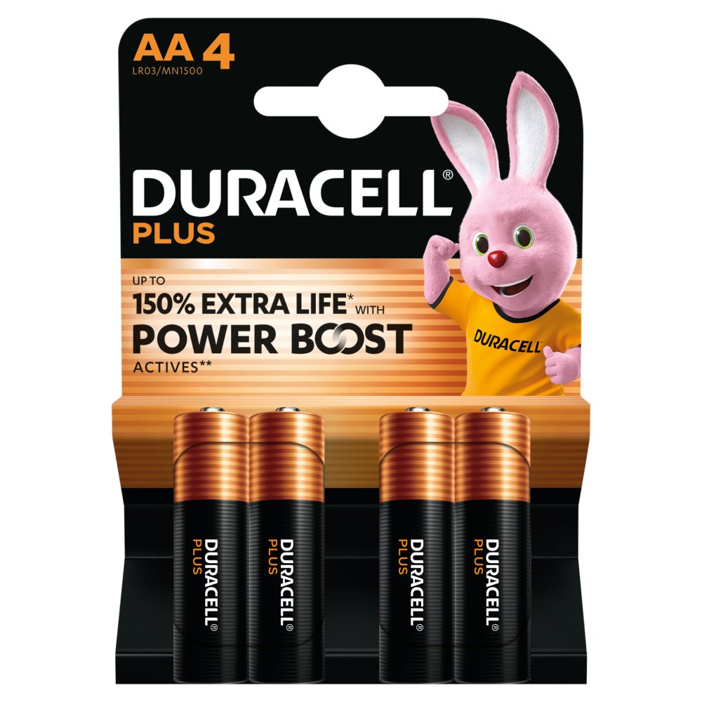 DURACELL Plus AA Batteries (4 Pack) – Power Boost Alkaline Batteries 1.5V
